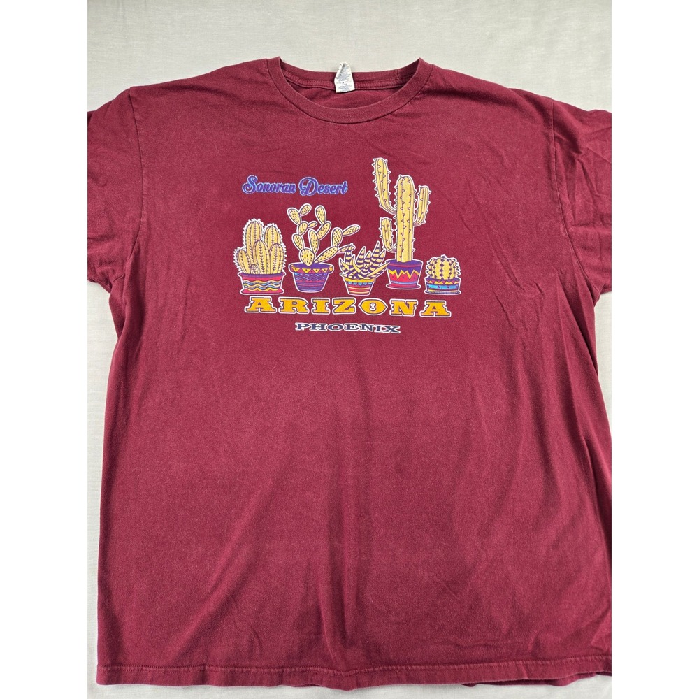 VTG Optima Mens Arizona Phoenix Sonoran Desert Cactus Graphic T-Shirt Maroon 2XL